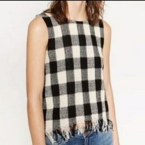 Zara Tweed Fringe Plaid Tank